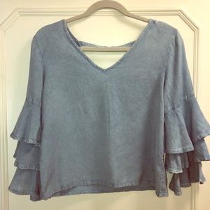 Style Envy s denim ruffle sleeve shirt